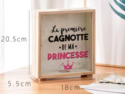 Tirelire cadre en bois - Modèle Princesse