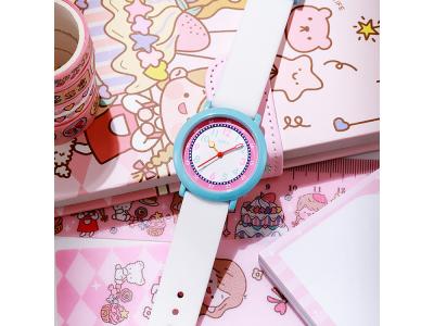 Montre enfant étanche à quartz - Modèle Flex - Blanche/Cyan