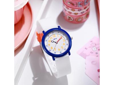 Montre enfant étanche à quartz - Modèle Flex - Blanche/Bleue