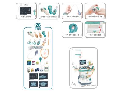 Chariot médical enfant avec effets sonores et lumineux - Set de 26 pièces