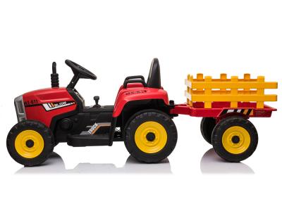 Tracteur électrique 12V avec charrette et télécommande - Coloris Rouge