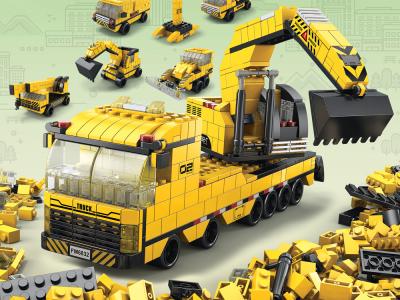 Jeu de construction 6 en 1 - Thème Chantier - 1000 briques