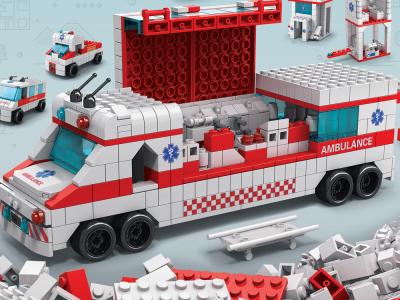 Jeu de construction 6 en 1 - Thème Ambulance - 1000 briques