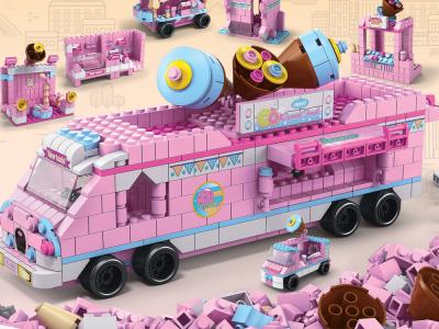 Jeu de construction 6 en 1 - Thème Marchand de Glaces - 1000 briques