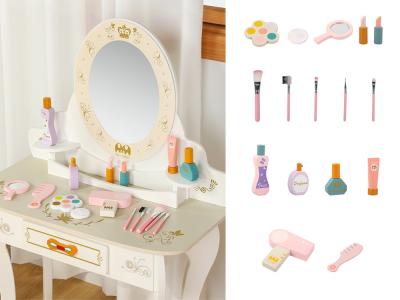 Coiffeuse en bois avec tabouret et accessoires