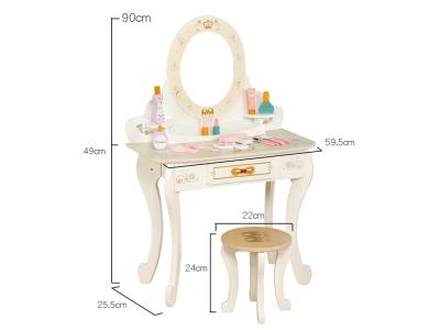 Coiffeuse en bois avec tabouret et accessoires
