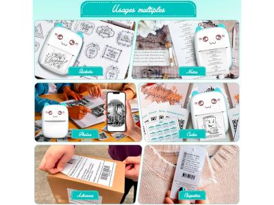 Imprimante portable thermique Bluetooth - Modèle Cat - Coloris Bleu